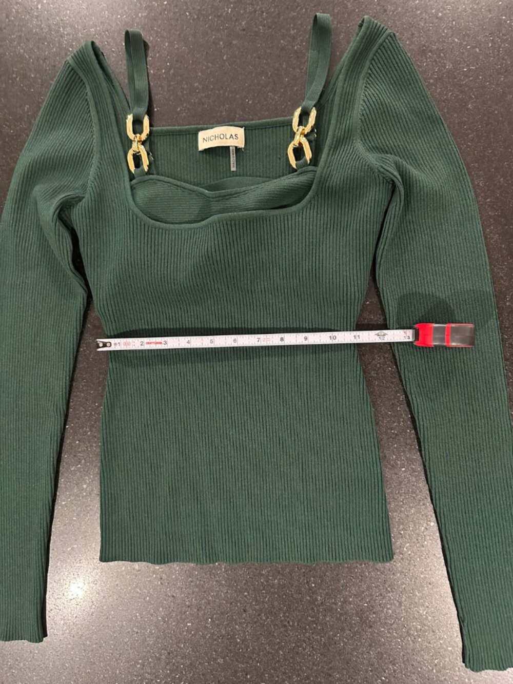 Nicholas | Elisabet Double Rings Rib Knit Top | Forest Green | Small - Picture 11 of 13